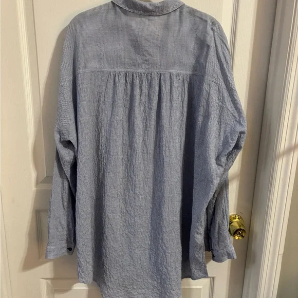 Free People Women’s Checkered Lightweight Top – Blue/White – Size M - Picture 2 of 7